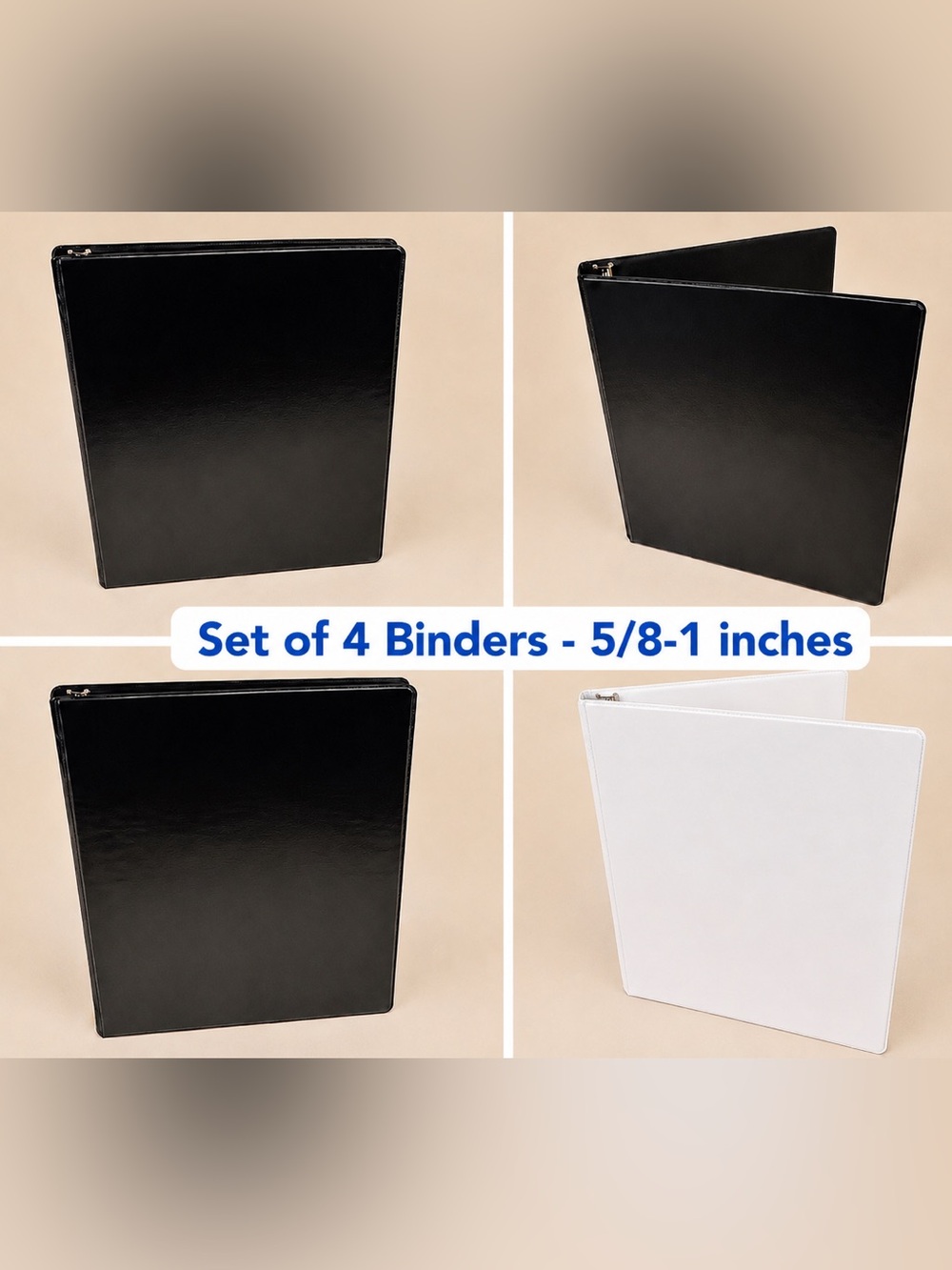 Set of 4 Binders- Black and White 3-Ring Binder 5/8-1”